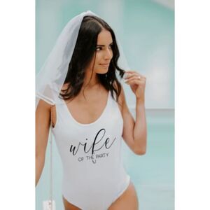 NWT Davis Bridal White Wife of the Party Swimsuit Cup Padding Chic Fun Sz M